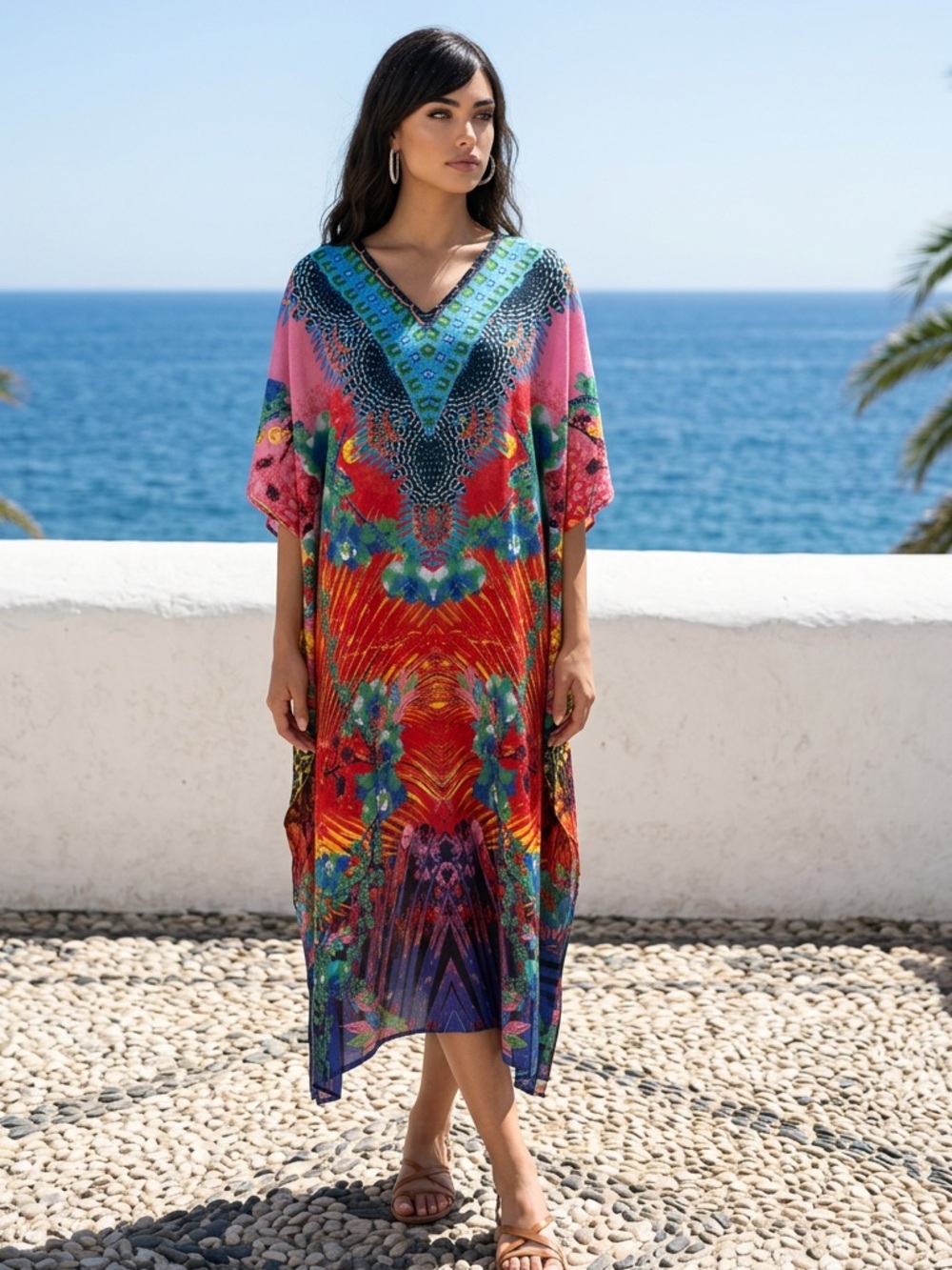 NWT Rebellion Again Beautiful Multicolor V-Neck Caftan Mumu